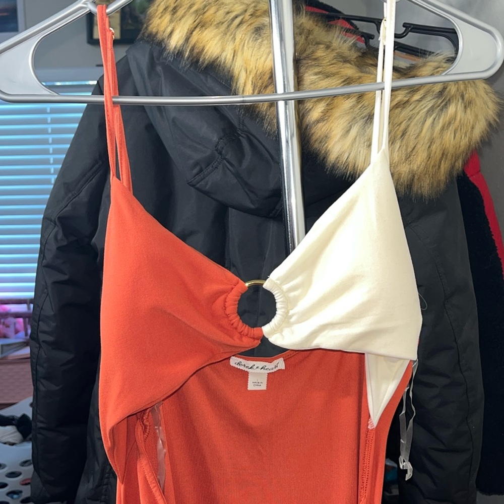 Macys women’s dress orange and cream color combo